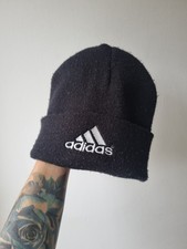 Vintage 90s Adidas Unisex Black Classic Embroidered Spell Out Logo Beanie Hat