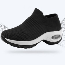 Ladies Womens Running Trainers Sports Sneakers Knit Slip On Gym Comfy Shoes Size