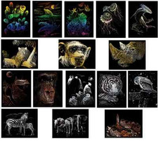 CHOICE OF 16 WILD ANIMAL DESIGNS A4 ENGRAVING ART SCRAPER CRAFT FOIL KITS & TOOL