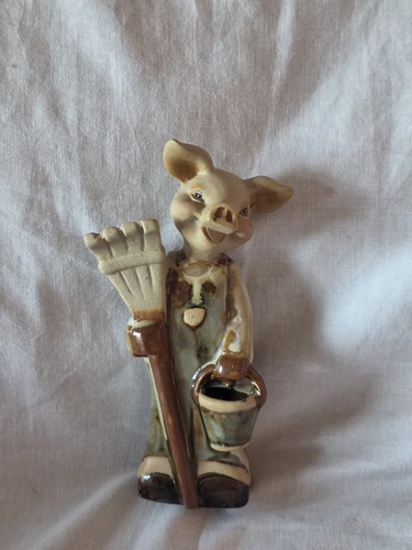 Vintage pottery pig farmer - vintage,