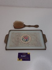 Vintage 1950s Petit Point Brush and Tray Set With Embroidery
