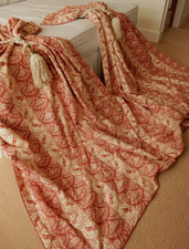 Vintage Bespoke Pair Curtains Interlined  83"D Arts & Crafts Bird Bamboo Cotton