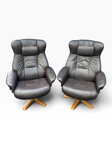 Pair brown leather swivel - brown,