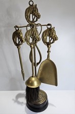 Vintage Mini Brass Companion set Brush, Tongs, Poker & Shovel-Horse Decoration