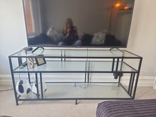 Black Glass TV Stand Table with Shelved Corner