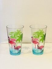 M&S Plastic Flamingo Large Glass X 2  Picnic Outdoor Dining Tropical Glasses