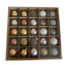 Christmas Baubles 25 Pack Bronze Hold Green Silver Hanging Decorations Tree Xmas