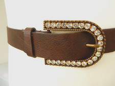 H&M Ladies Belt Chestnut Brown Sparkly Glass Stones Buckle Fit Waist 29.5"-33.5"