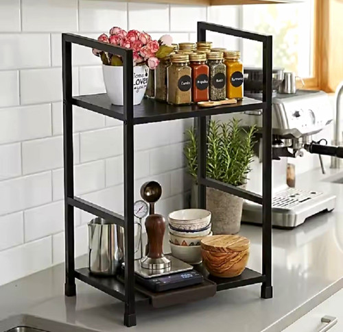 Black tier bedside table - 2-tier,