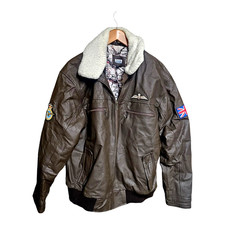 RAF Genuine Leather Mens L Jacket With Badges, Map lining And Zip Pockets