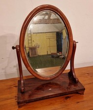 Victorian oval cheval table top bevalled mirror in mahogany on bracket feet