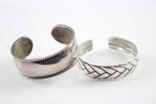 Sterling Silver Bangles Torque Plated Wide Cuff x 2 (39g)