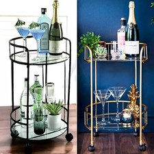 2 Tier Round Bar Cart Portable