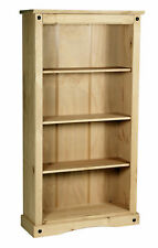 Corona Bookcase Three Shelf Distressed Light Waxed Solid Pine Display Stand