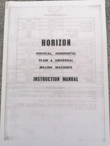 Horizon milling machine manual