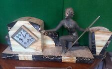 Antique Art Nouveau French striking clock in onyx housing + vase-working order