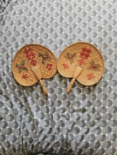 Pair Of Vintage Oriental Straw Hand Fans