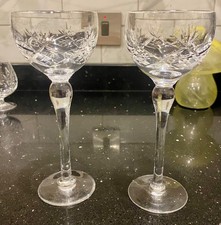 Pair Royal Brierley Crystal Stirling Cut Hock Wine Glasses 75/8". Royal Brierley