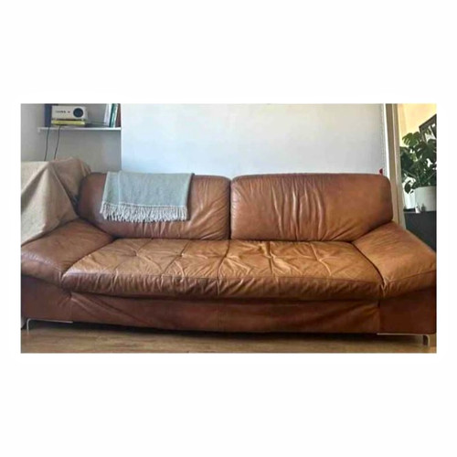 Brown leather sofa couch - leather,