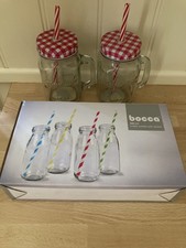 Bocca 4 x 250ml Mini Milk Bottles with Straws & 2 Mason Jars with Lid and Straw