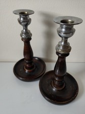 Used Pair Of Wood & Metal Candle Sticks Please See Images For Condition
