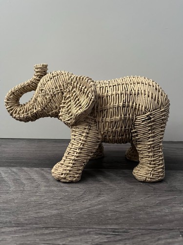 Rattan style beige elephant - rattan,