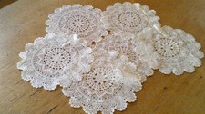 SET OF 6 VINTAGE FINE HAND CROCHET COTTON LACE DOILIES -