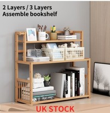 Bamboo Desktop Bookshelf Bookcase Organizer Office Table Storage Shelves Rack