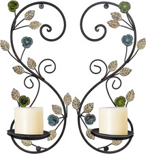 Metal Wall Candle Sconce Holder Set of 2 Wall Mount Candle Holders Antique Multi