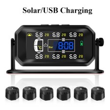 Wireless Solar TPMS LCD Tire Pressure Monitoring System+6 External Sensors New