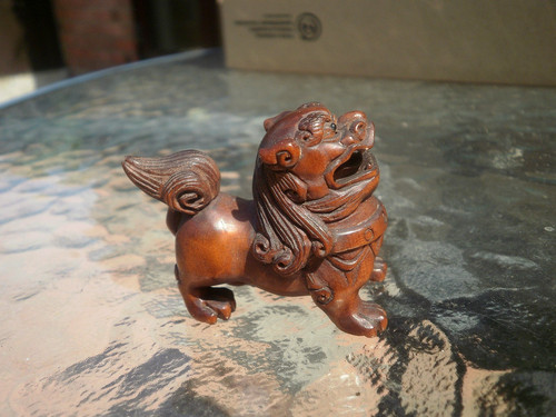 Hand carved wood netsuke - carved, foo