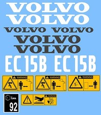 VOLVO EC15B MINI DIGGER COMPLETE DECAL STICKER SET WITH SAFETY WARNING DECALS