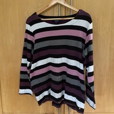 LADIES MAINE TOP STRIPES GREY BLACK PINK PLUM SIZE 20