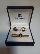 Burberry Horse Knight Cufflinks Tie Pin Gold x Metallic Black Tie Bar Set