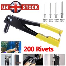 Heavy Duty Hand Pop Rivet Gun Tool Kit + 200PCS Assorted Rivets + 4 Nozzle Head~