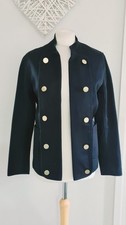 Ladies Womens H&M Navy Blue Cotton Denim Military Style Open Jacket Size XS 6