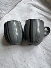 2 Used Denby Black Jet Stripes Mugs