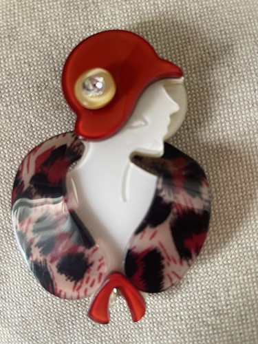 Art deco lady lucite brooch - art,