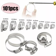 101x Assorted Stainless Steel Hose Clamp Clips Kit With No Driver Jubilee Clips