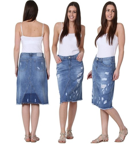 Womens denim midi - denim, skirt