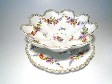 Vintage Dresden Porcelain Cress Drainer & Underplate, Hand Painted Flowers