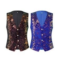 Men Sequins Vest Button Down Glitter Waistcoat Business Dance Party Suit Vintage