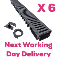 6 Shallow Drainage Channel 1m Black 50mm Deep With Kit