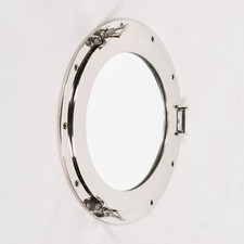 Nautical Industrial Metal Ship Style Silver Chrome Bathroom Porthole Wall Mirror