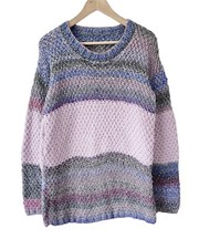 VINTAGE Hand Knitted Jumper 38" Chest Chunky Knit Fisherman Purple Lilac Striped