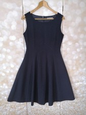 M&S Womens Dress Sleeveless Pinafore Smart Work Formal A-line Size 10 Navy Blue 