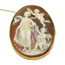Victorian Gold Plated Carved Shell Classical Cameo Brooch Pin Antique c1880 AF