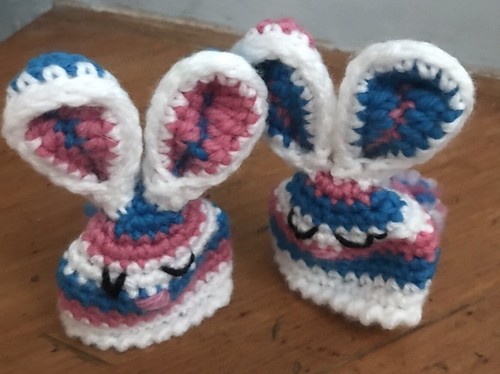 Pair hand knitted rabbit - hand,