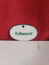 Vintage German Enamel Industrial Bathroom Sign "Cold Water"