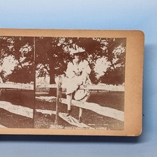 Victorian Humour Stereoview 3D C1895 Real Photo Drag Act Mysogyny Fence Climbing